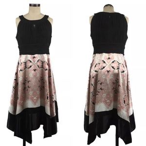 Melrose Ruched Handkerchief Dress Sz 16 Black Pink